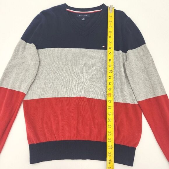 Tommy Hilfiger Logo Sweater Mens Size Medium Colorblock V Neck 90s Retro Preppy - Picture 5 of 7